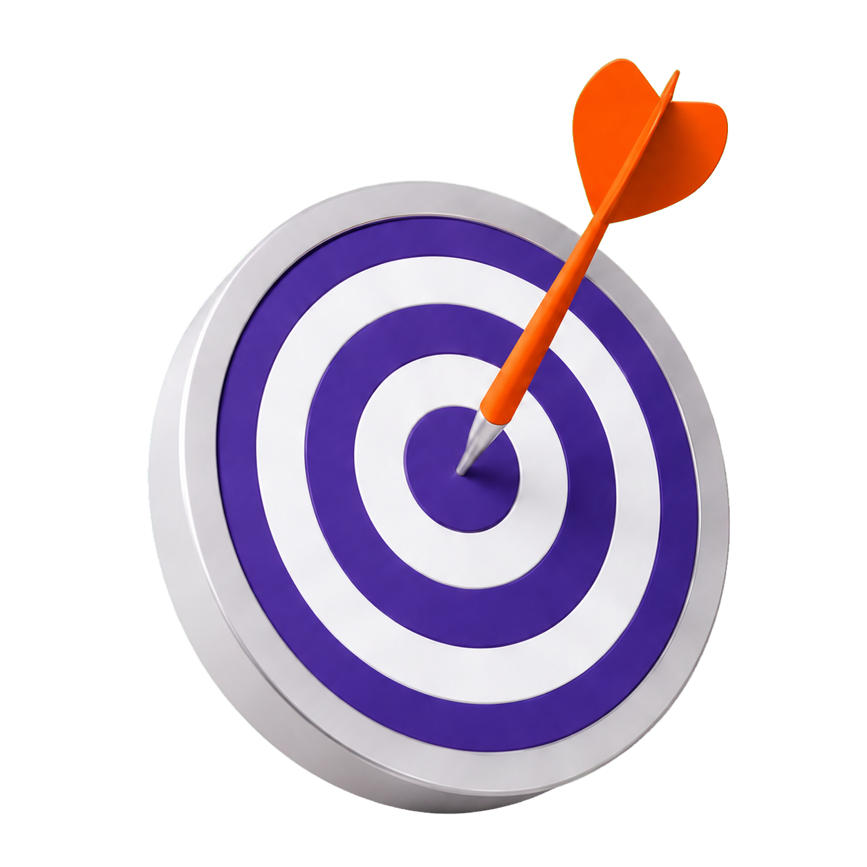 Purple and white marketing target with an orange dart