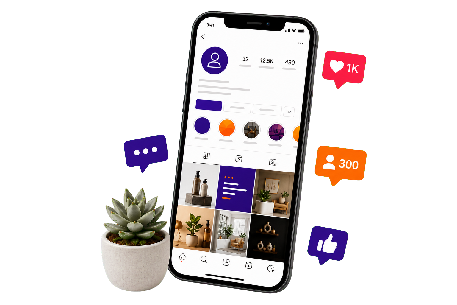 Phone displaying a social media profile with engagement notifications